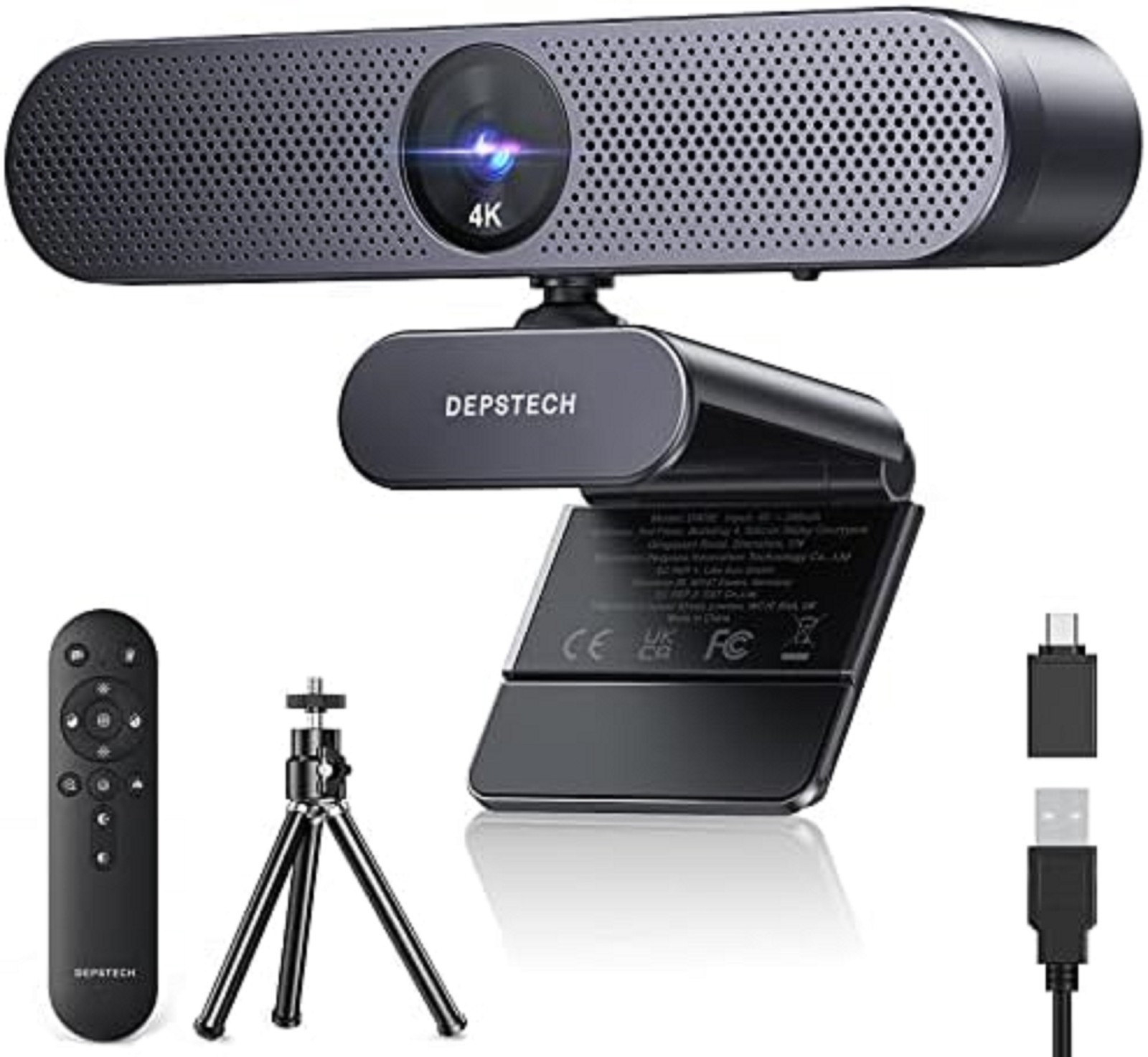 Cámara web 4K para PC, zoom automático, control remoto con micrófono, negro NEW