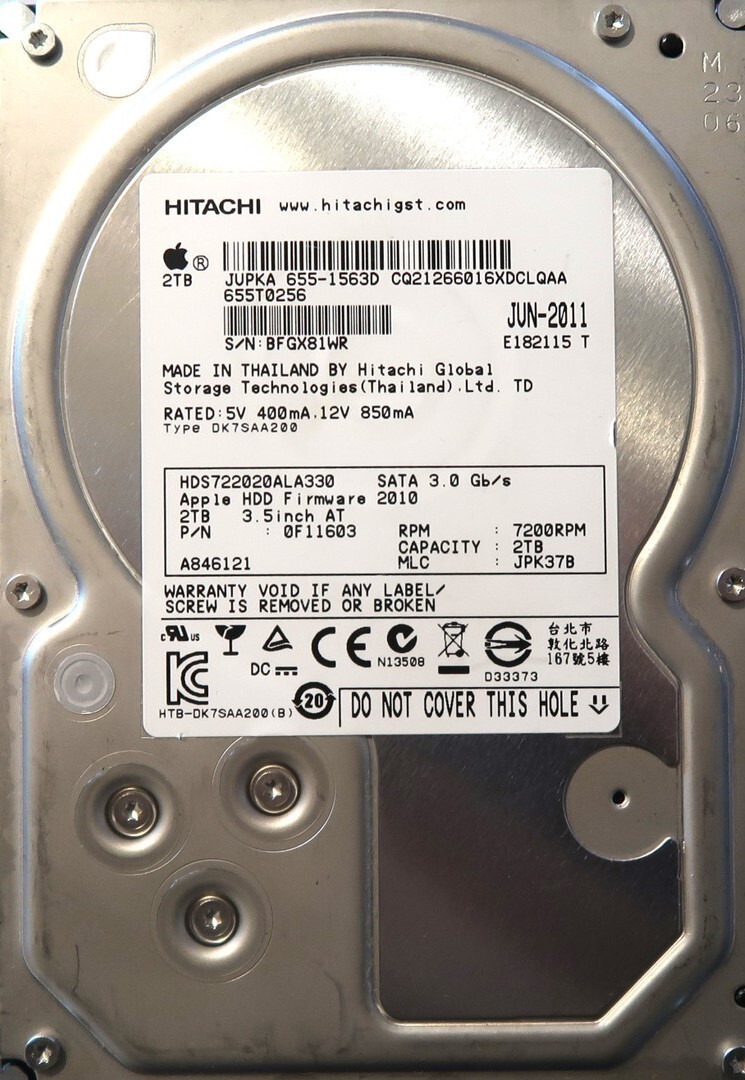 Hitachi HDS722020ALA330 0F11603 JPK37B Thailand 3.5" 2TB Sata hard drive