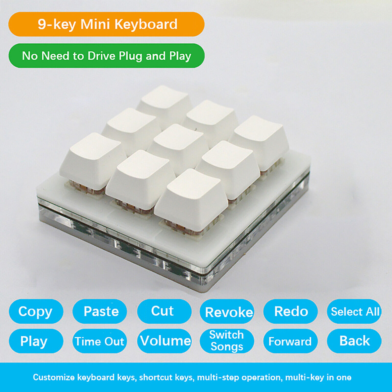 9-key Keypad Mechanical Keyboard DIY Custom USB Programming Copy Paste Customize