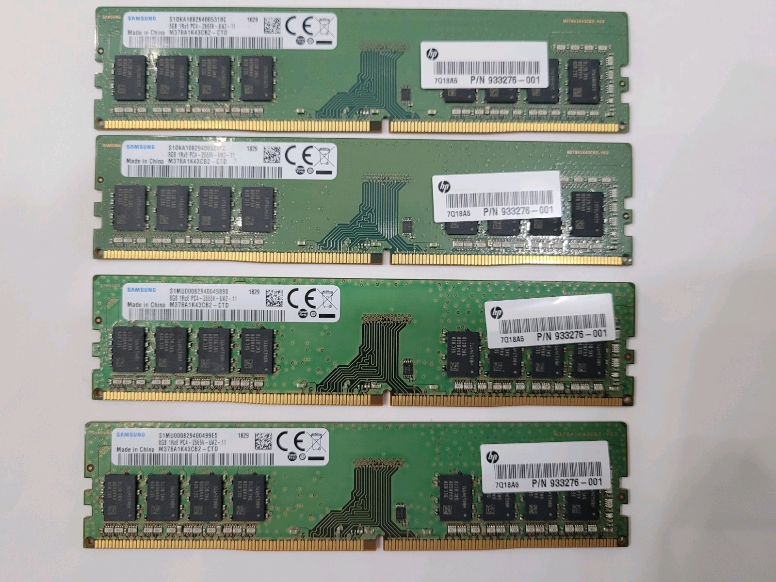 Samsung DDR4 32GB (4 x 8GB) 1RX8 PC4-2666V-UA2-11 M378A1K43CB2-CTD HP#933276-00