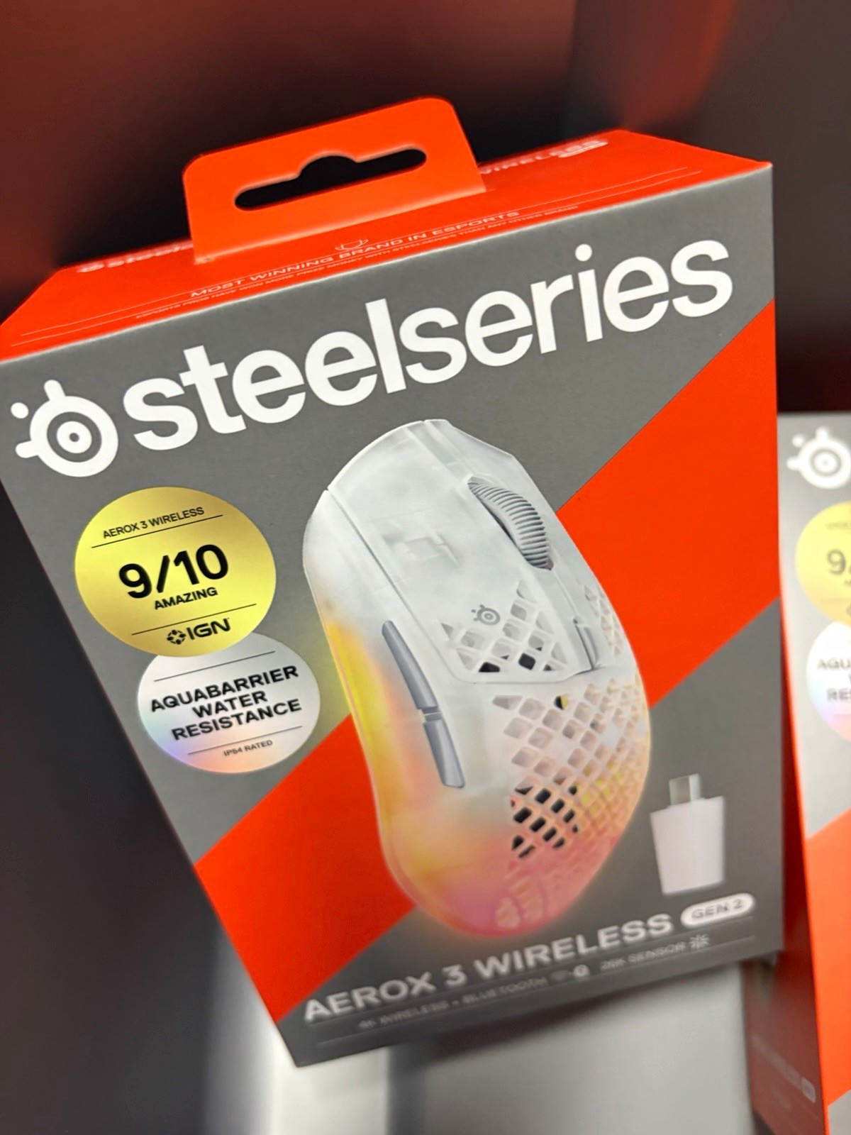 SteelSeries Aerox 3 Wireless Gen 2 White Gaming Mouse Bluetooth AquaBarrier