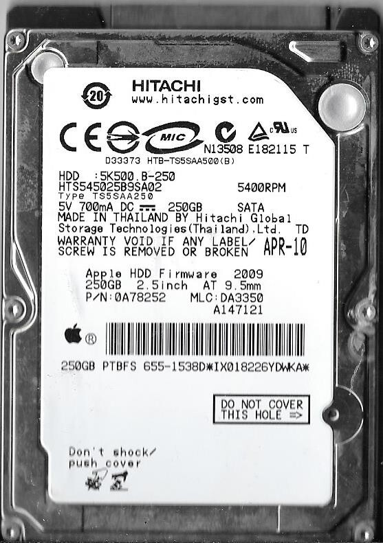 Hitachi HTS545025B9SA02 250GB Sata Hard Drive P/N: 0A78252  MLC: DA3350