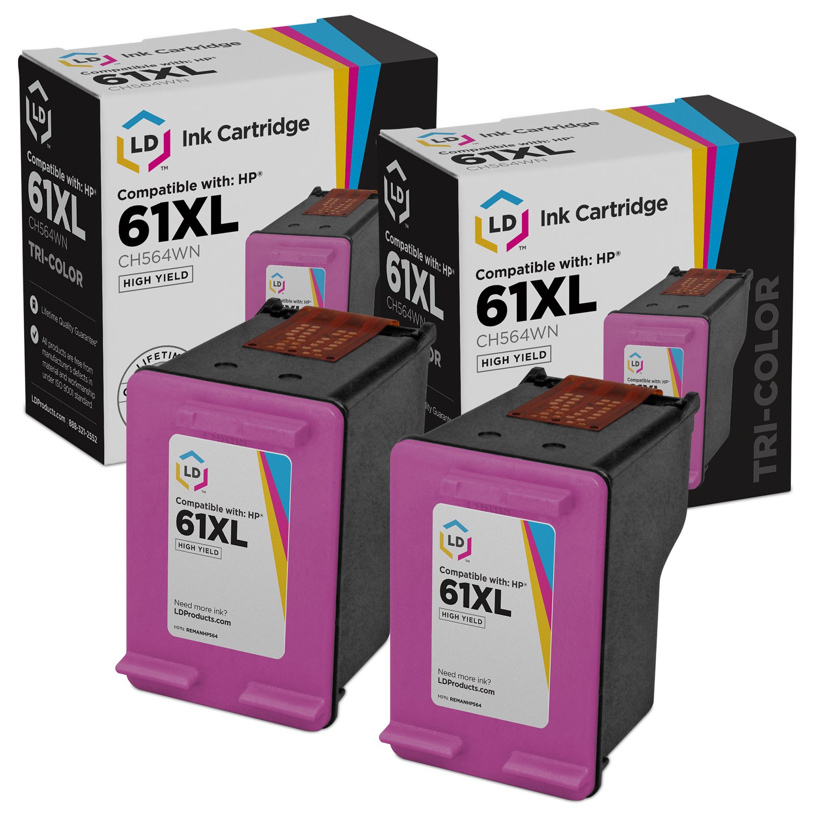 2PK LD CC564WN Compatible HP 61XL TriColor Ink Cartridge Deskjet 1055 1056 1510