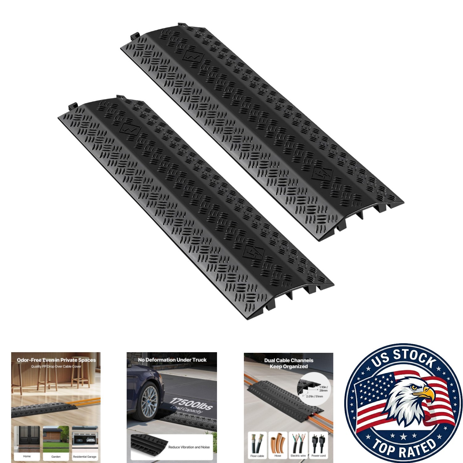 2-Pack Heavy Duty Cable Cover Ramp, 38.39'' for Indoor/Outdoor Safety