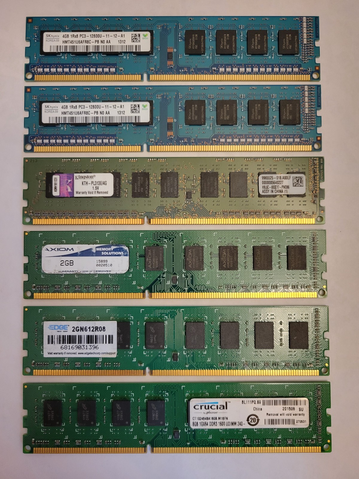 (Lot of 6) (24GB TOTAL) Mixed Brand / Mixed Speed DDR3 Desktop Memory RAM