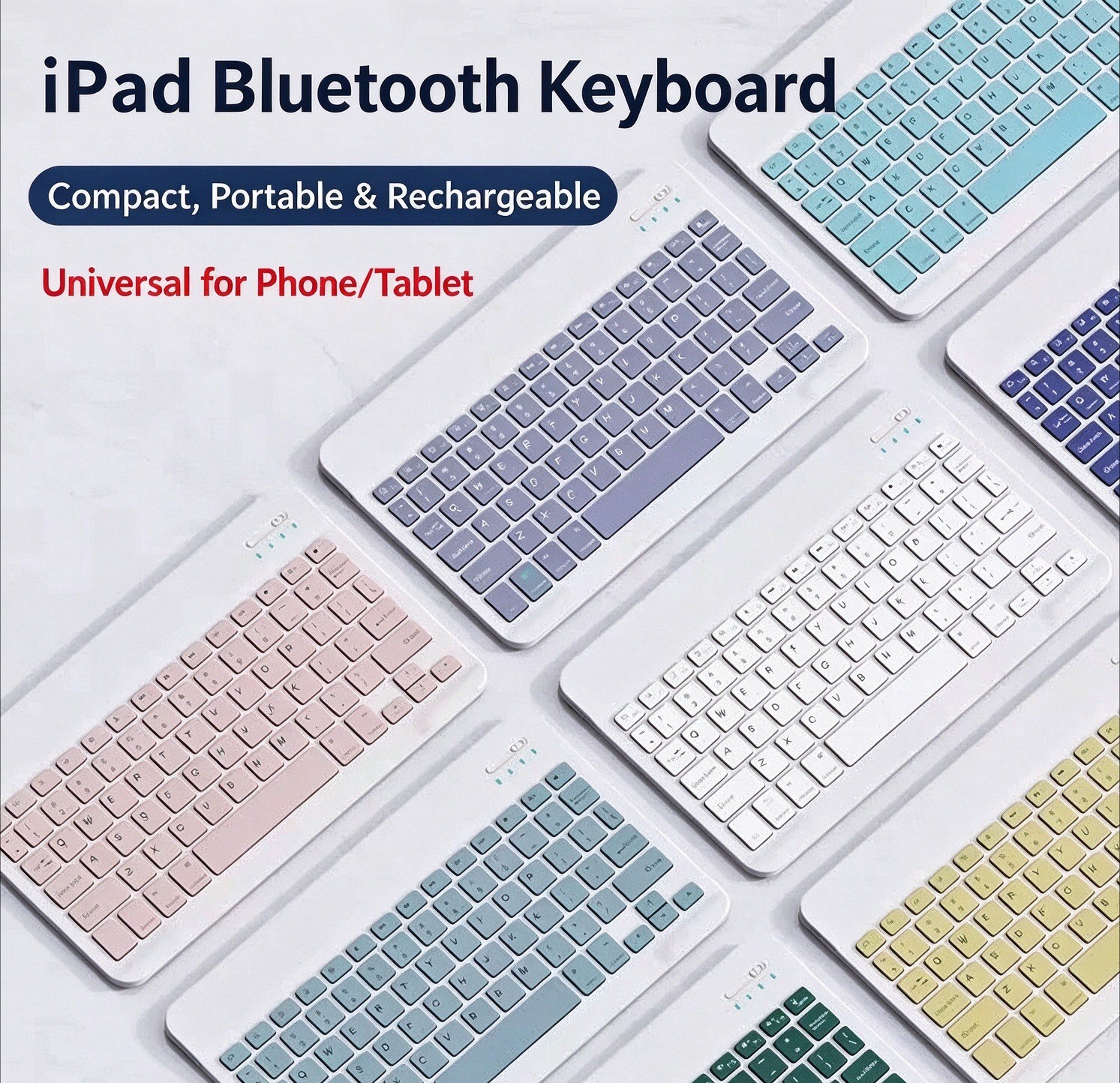 Ultra-Slim Bluetooth Keyboard Rechargeable Silent For iPad Tablet Phone 8 Colors