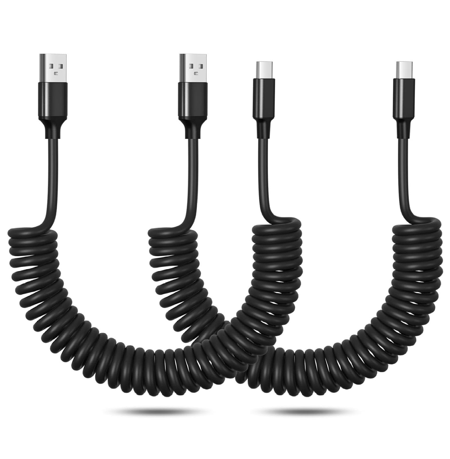 Coiled USB A to USB C Cable, OKRAY 2Pack Type C Car Charger Cord 60W Fast Chargi