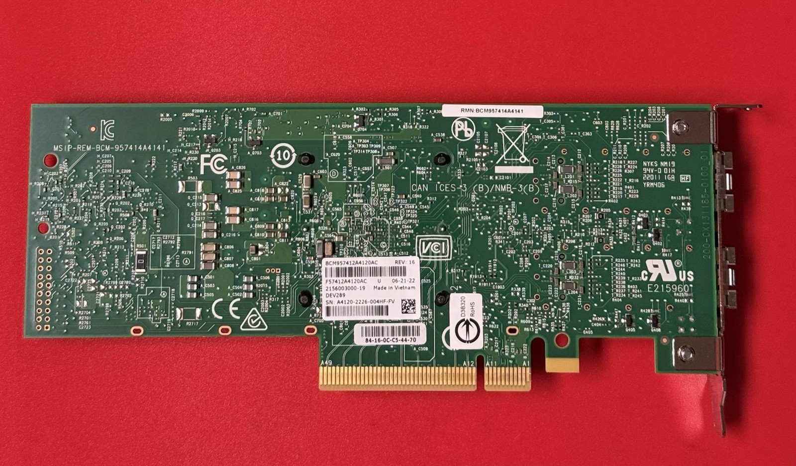 Broadcom BCM957414A4120AC P225P Dual Port 25GbE SFP28 PCIe NIC Low Profile