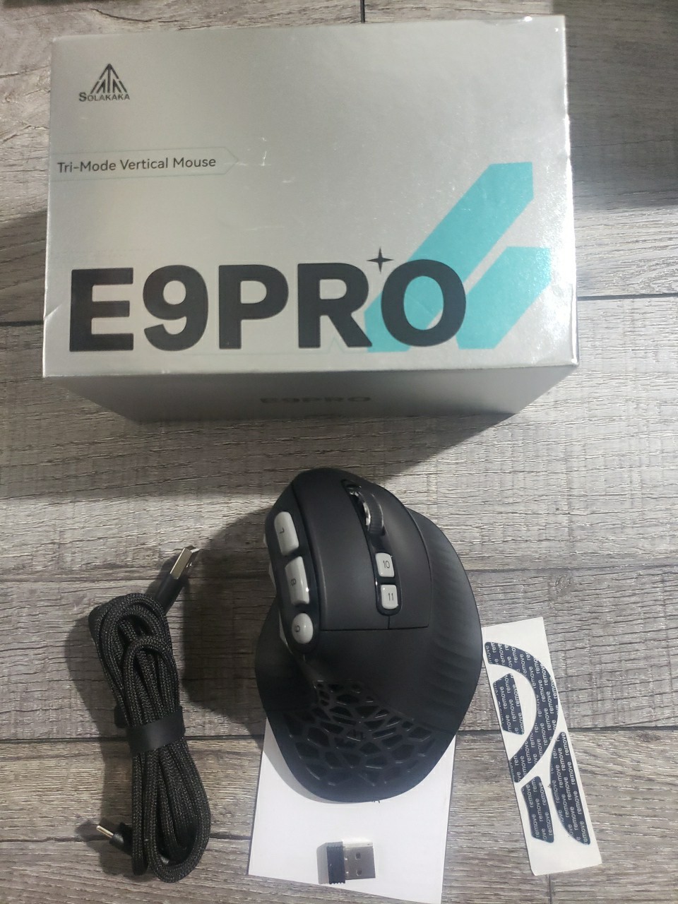 SOLAKAKA E9PRO Vertical MMO Gaming Mouse, Tri-Mode Ergonomic, RGB, Side Buttons 