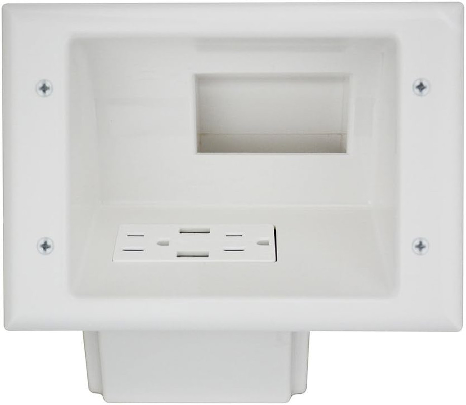 Datacomm Electronics 45-0271-WH Recessed Low Voltage Media Plate with 15 Amp Dup