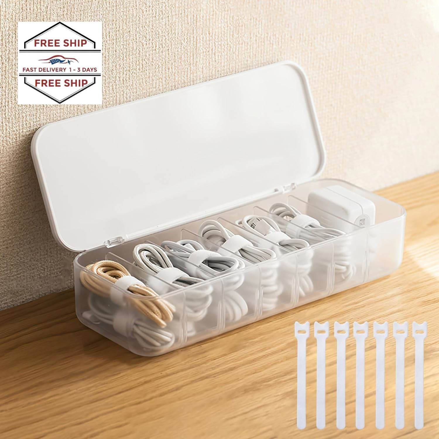 Caja organizadora de cables con 7 bridas,caja de gestión de cables de escritorio
