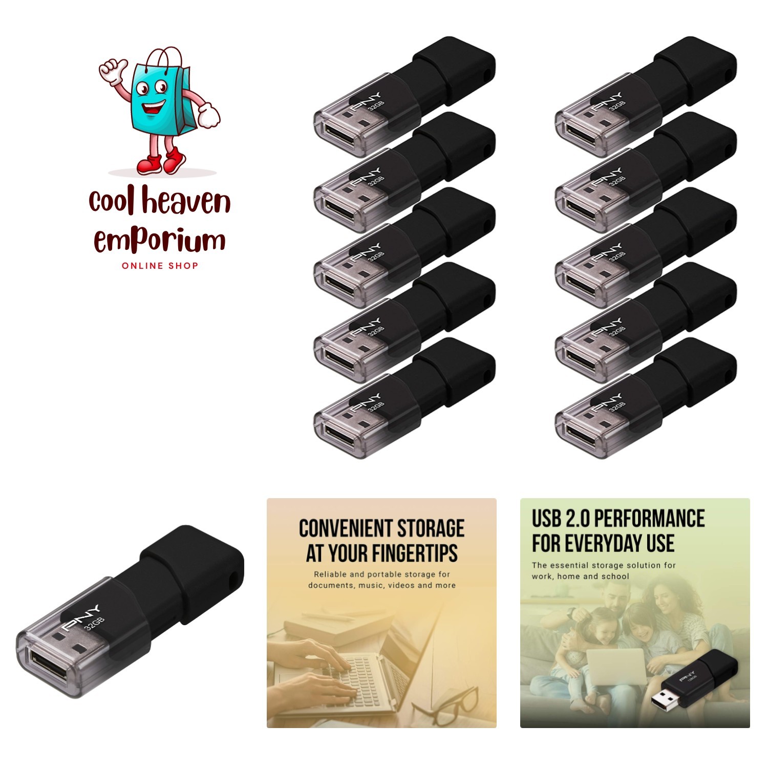 Effortless Data Storage: 32GB USB 2.0 Flash Drive 10-Pack - Easy Carry Design
