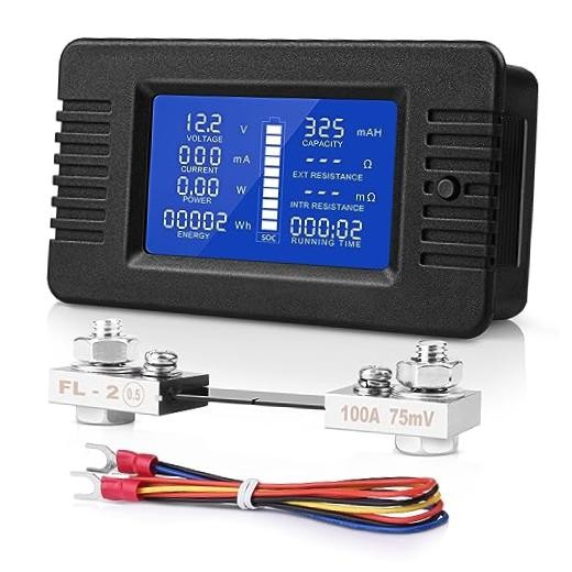 DC Multifunction Battery Monitor Meter, 0-200V 0-100A LCD Display Digital