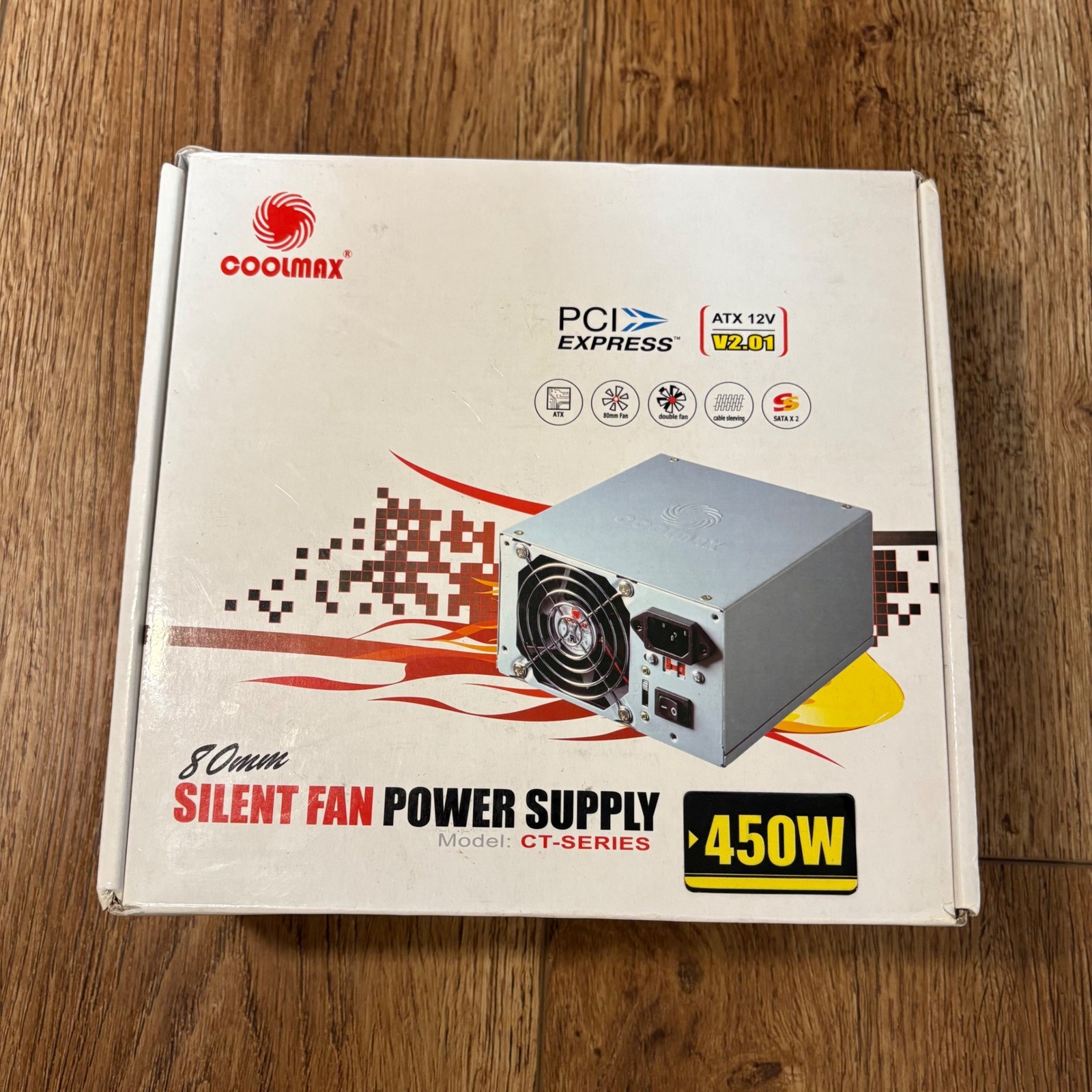 Coolmax CT-450 450W ATX Power Supply 80mm Silent Fan PCI PSU New Open Box