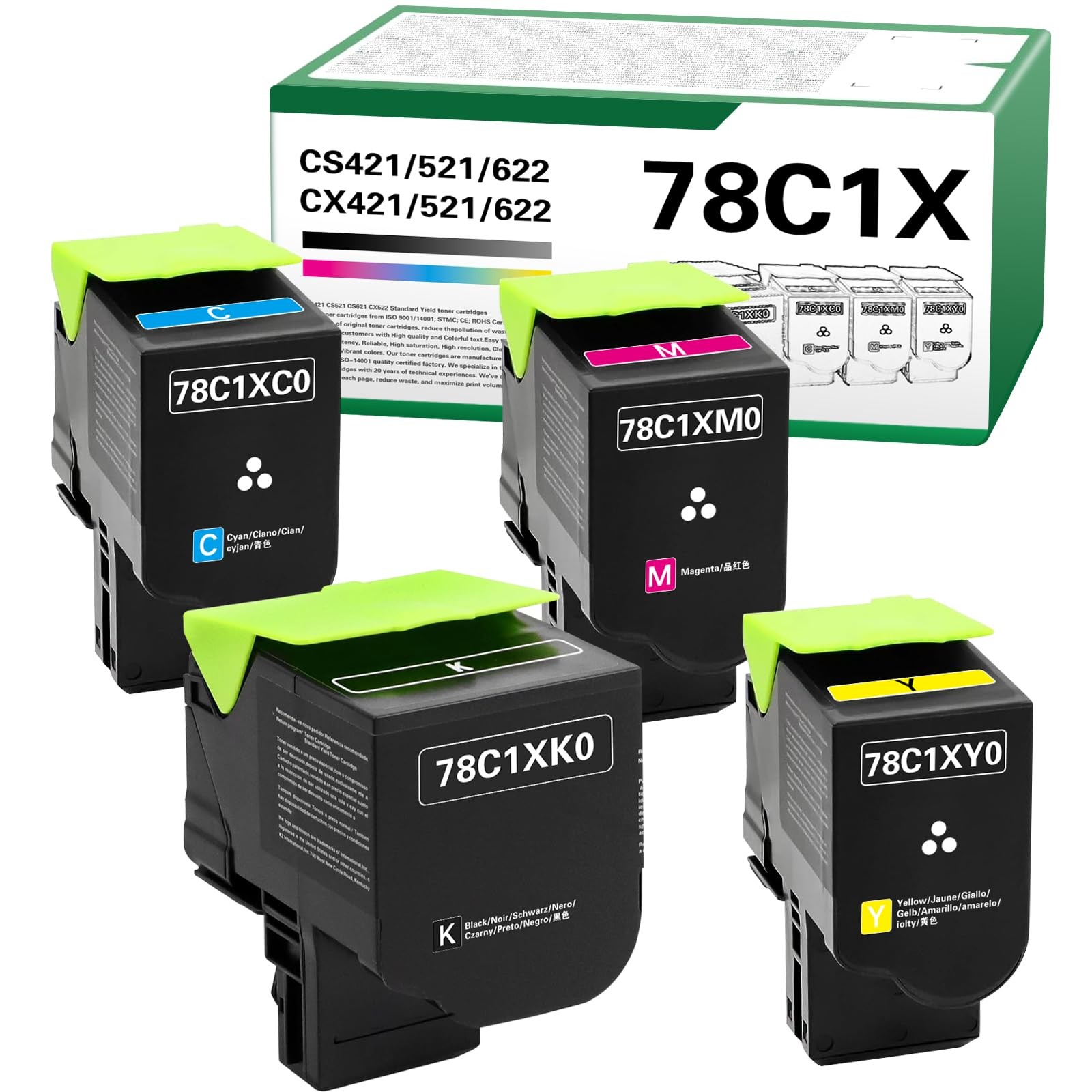 WYFYINK 78C1X CS421 CX522 CS521 Extra High Yield Toner Cartridge, 4-Pack