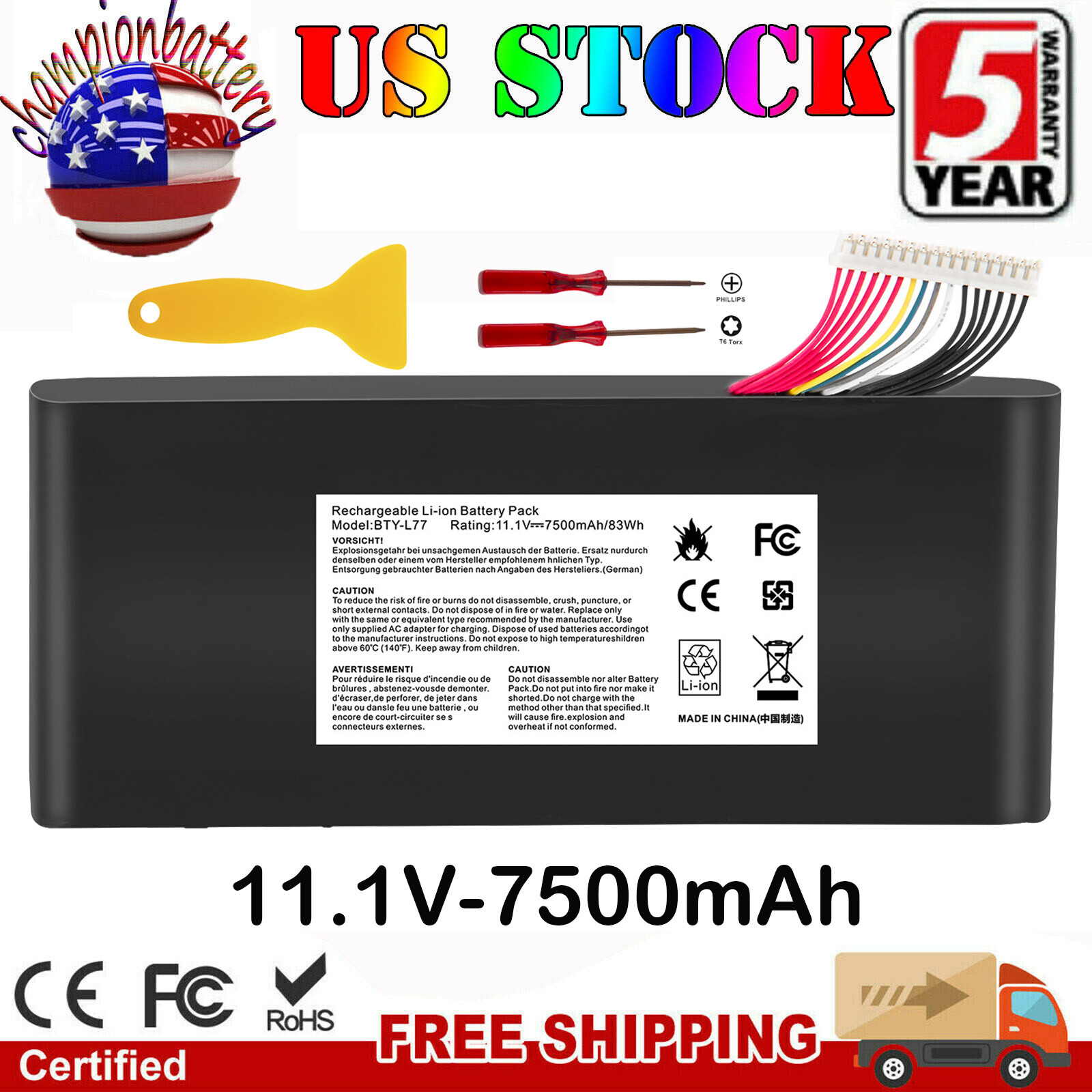 Laptop BTY-L77 Battery for MSI GT72VR 6RD GT80 2QE 2QD 2QC GT80S 6QE 2QD-1019XCN