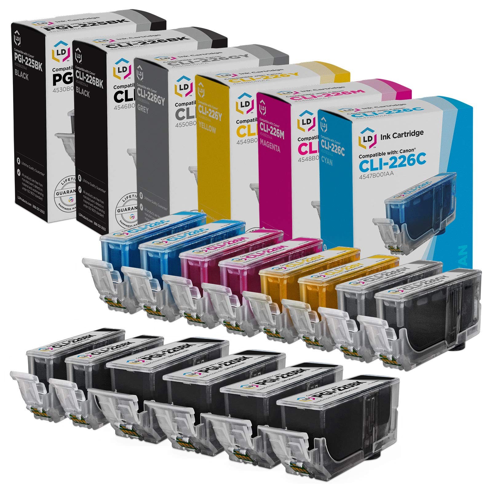 LD 14 Pack PGI225 CLI226 Black Color Ink Cartridge Set for Canon Printer