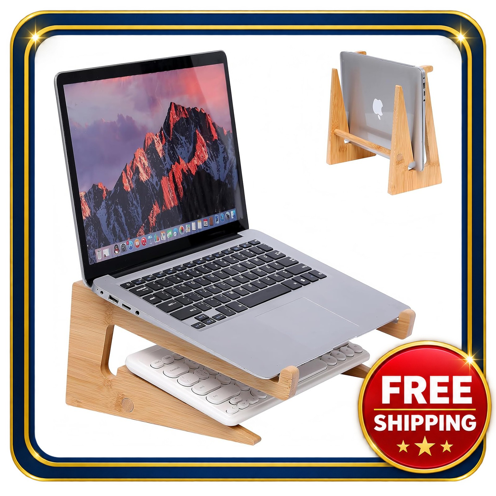 Laptop Stand Bamboo 13-18.6in Vertical Desk Ergonomic Ventilation