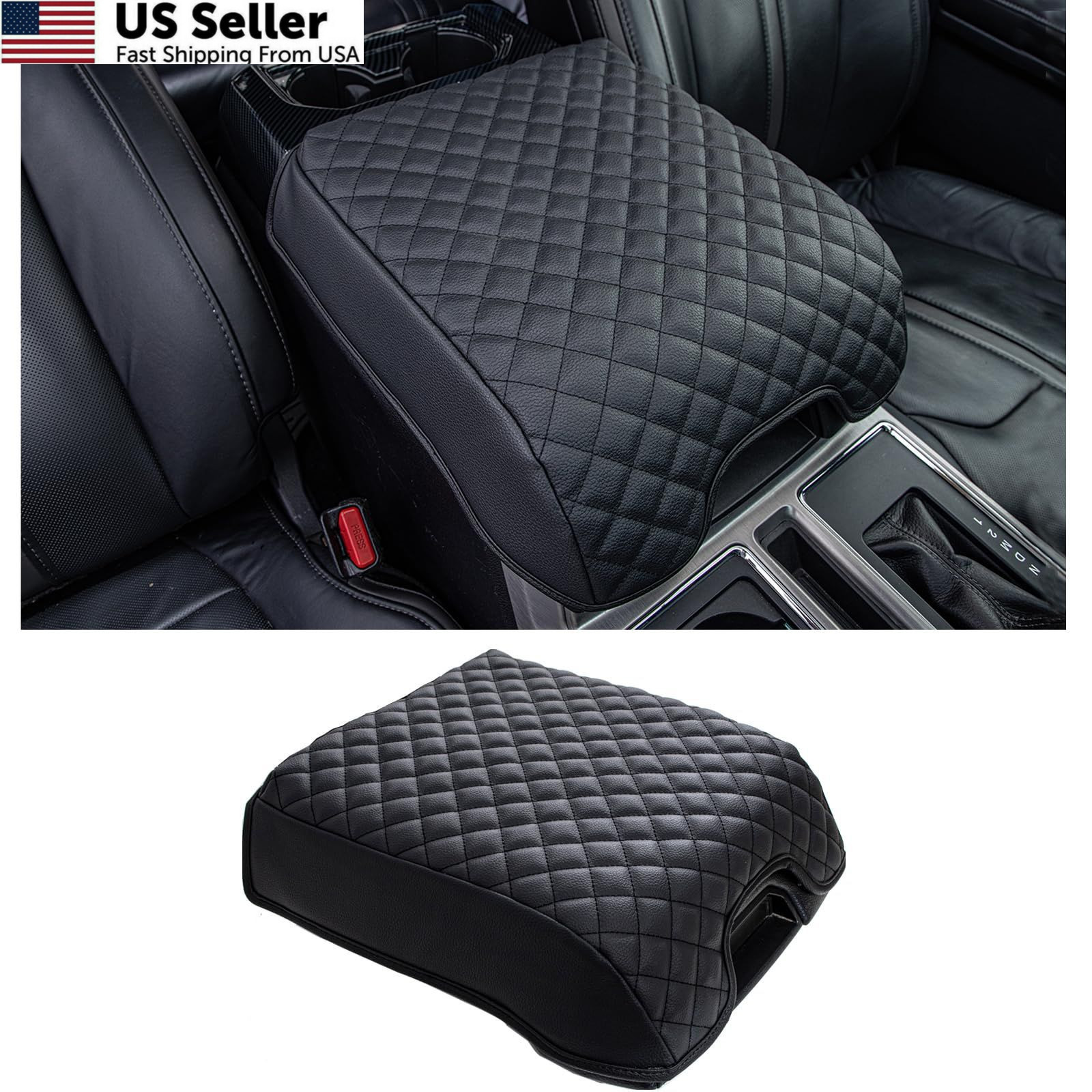 JDMCAR Center Console Cushion Compatible with Bucket Seat, Black-Pu Leather 
