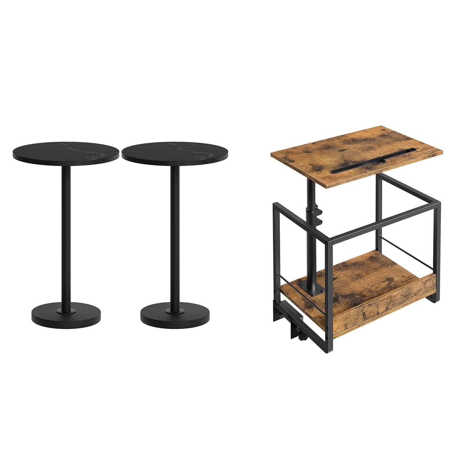 Round Side Table Set of 2, Tall Drink End Table for Small Spaces, Bedside She...