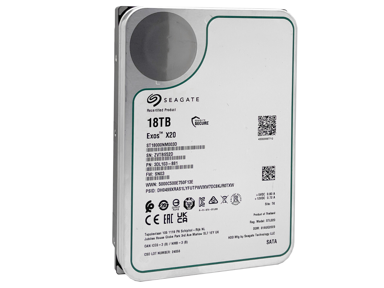 Seagate Exos X20 ST18000NM003D 18TB 512E SATA 6Gb/s 3.5"  Enterprise Hard Drive