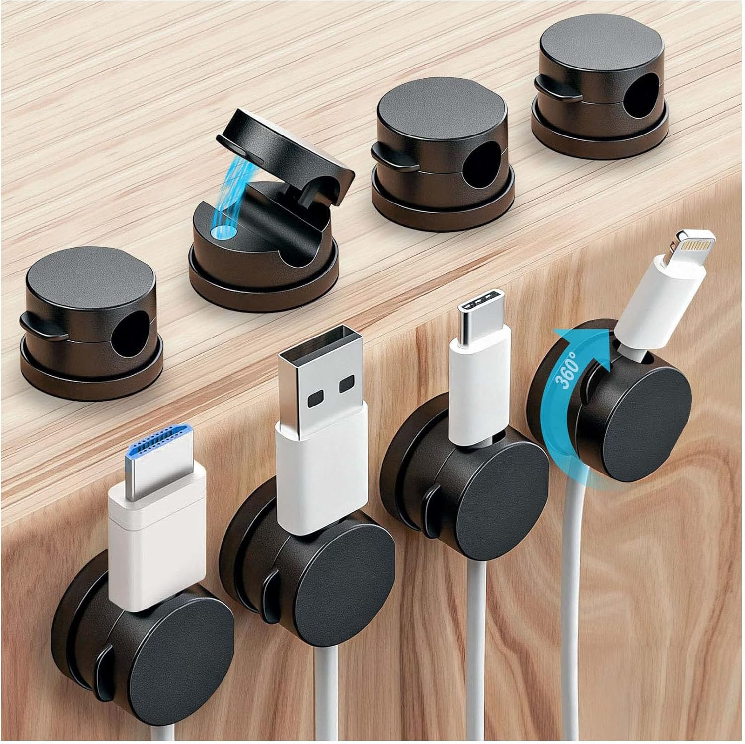 8 Pack 360° Rotatable Strong Magnetic Cable Clips Cord Holder for Nightstand, 1S