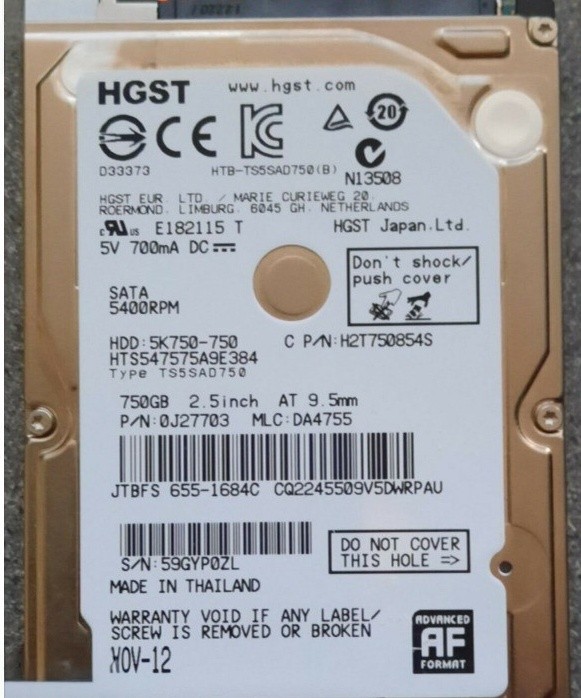 HTS547575A9E384 Hitachi 750GB 5400RPM 8MB SATA 2.5" Laptop Hard Disk Drive New