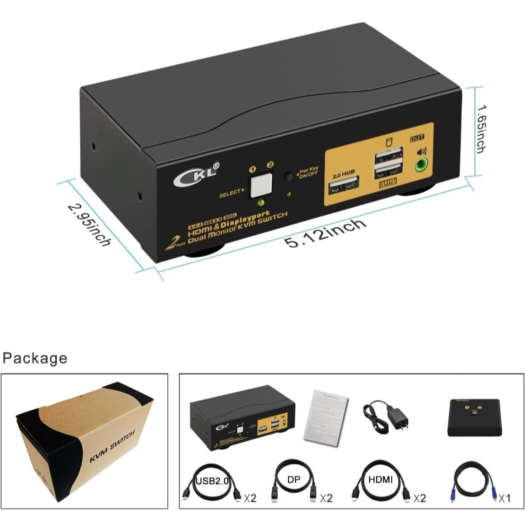 CKLau 4K@60Hz 2 Port HDMI KVM Switch Triple Monitor with Audio CKLau-923HUA