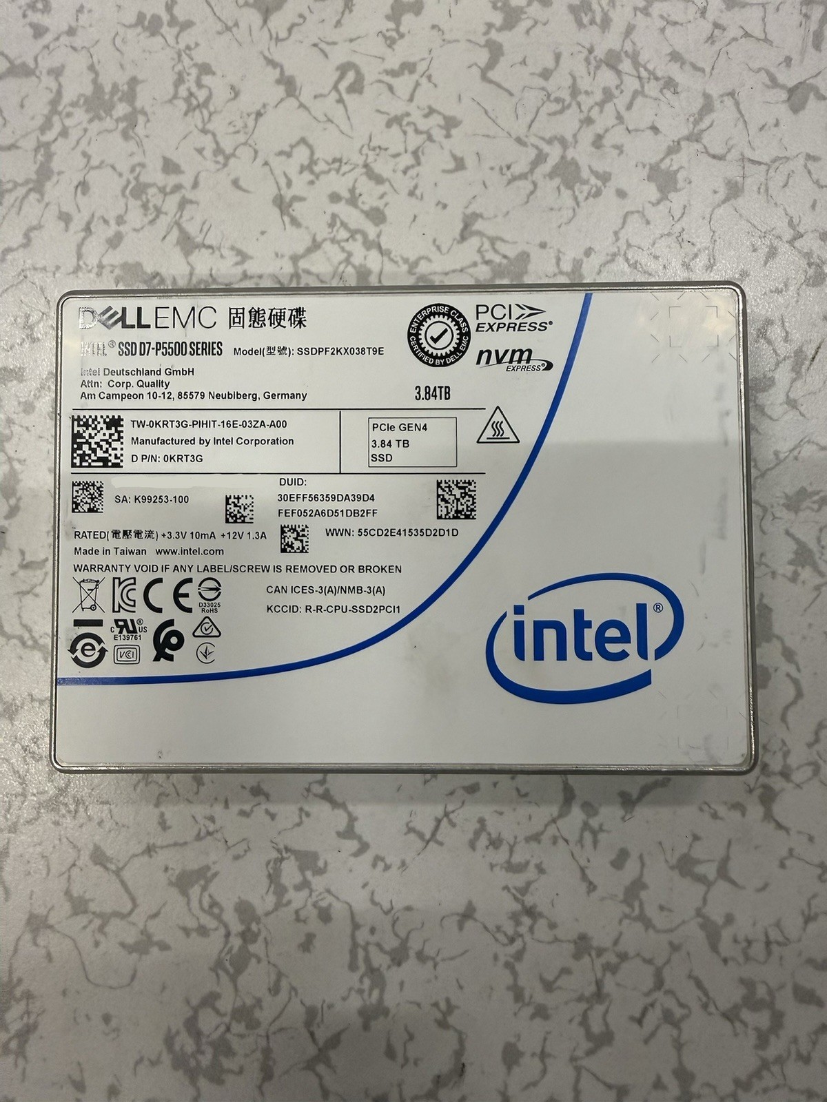 Intel Dell EMC P5500 3.84TB Series 3 U.2 SSD