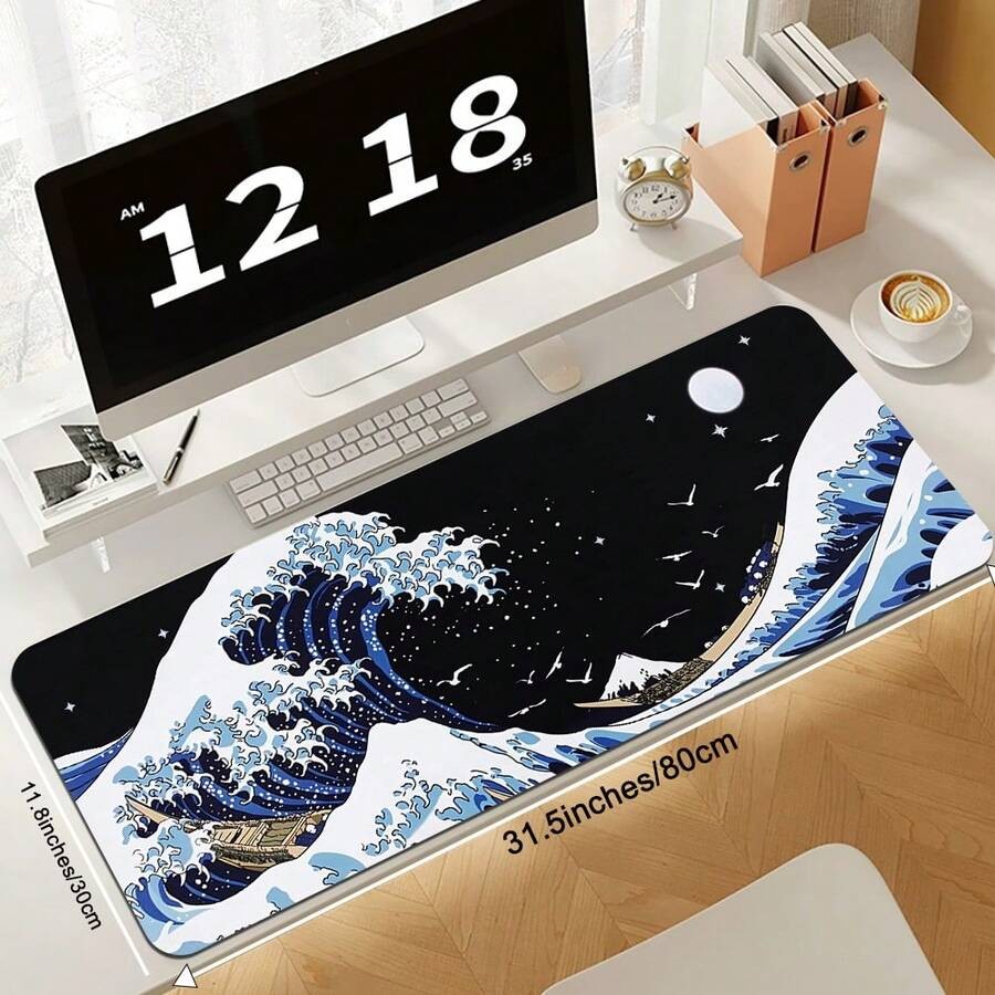 Extra-large Windproof Kanagawa Wave Mouse Pad with Anti-slip Edge, a Gift for