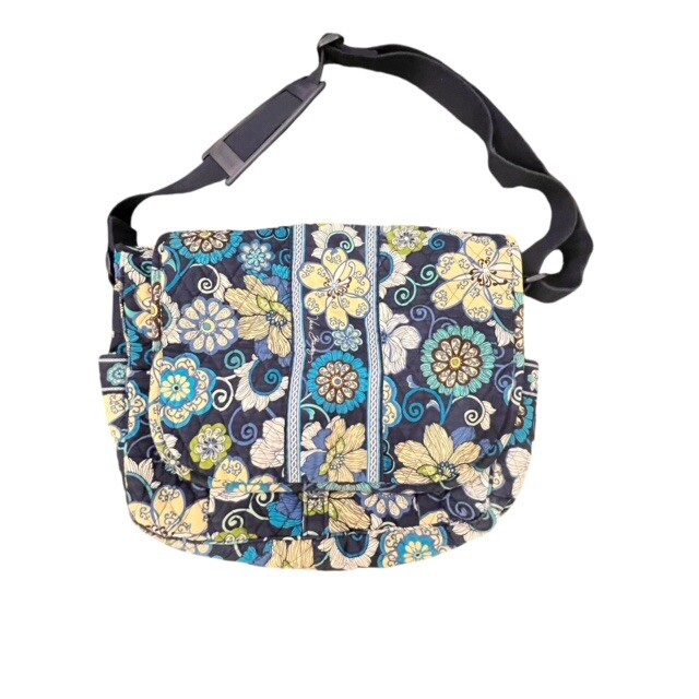 Vera Bradley Blue Messenger Bag Floral Lindsey Laptop Briefcase Book Bag 14x10x4