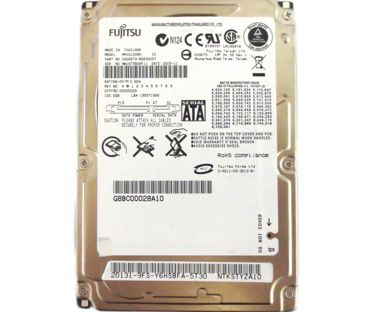 MHV2100BH CA06672-B265000T 0FFF9C-00000025 (NW1) Thailand 100gb 2005-11