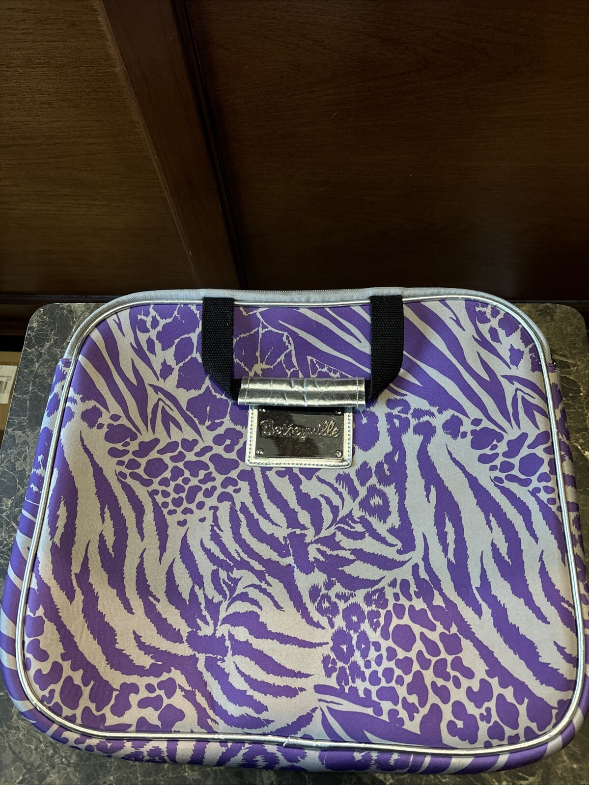 Betsey Johnson Betseyville Laptop Bag Leopard Purple Metallic Notebook Tablet