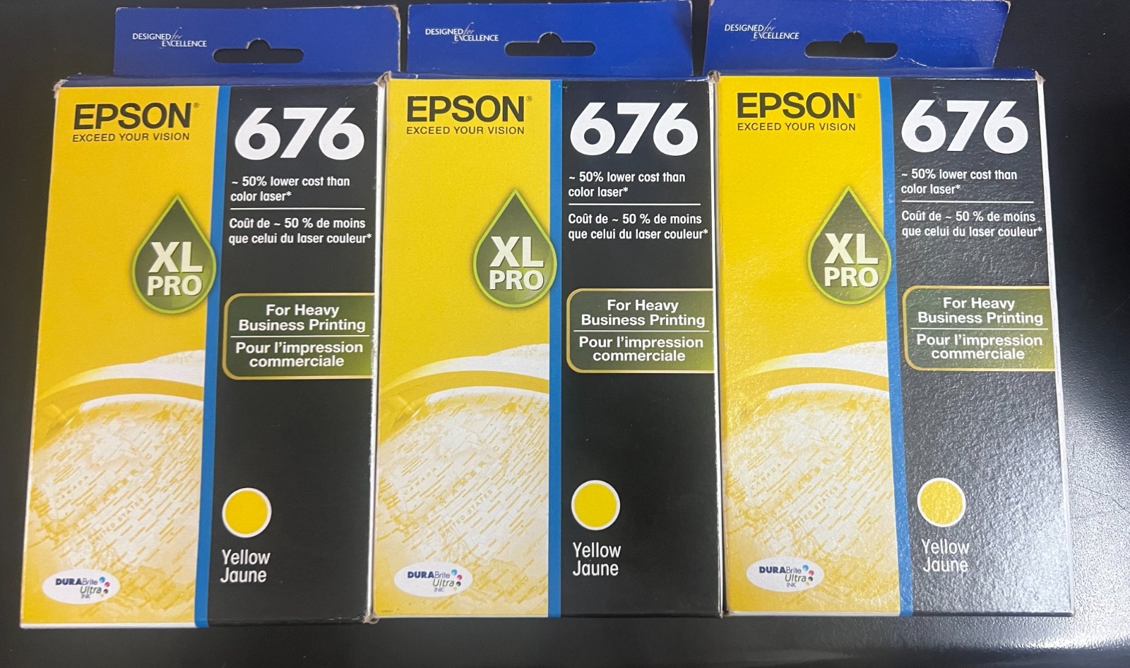 Lot of 3 Epson 676 XL Pro Yellow Ink Cartridge Genuine 3383/3
