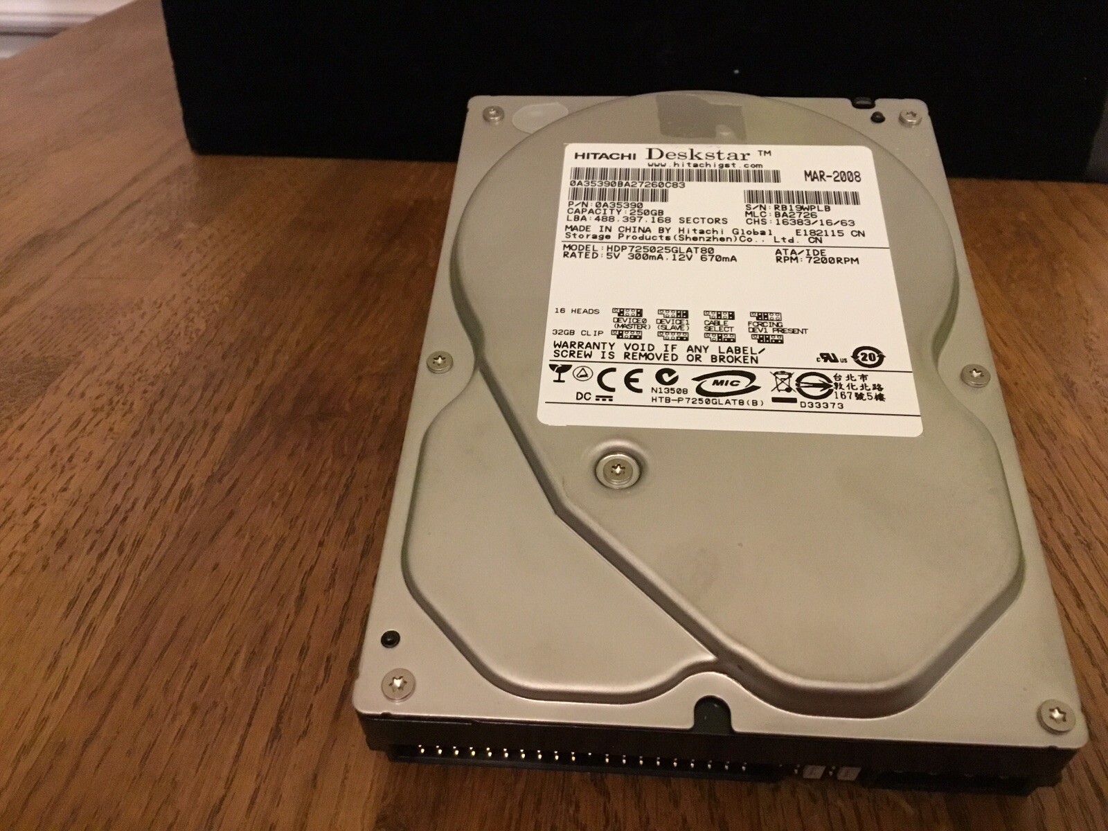 Hitachi Deskstar 250GB ATA/IDE 3.5" Internal HDD ~ 7200RPM ~ HDP725025GLAT80