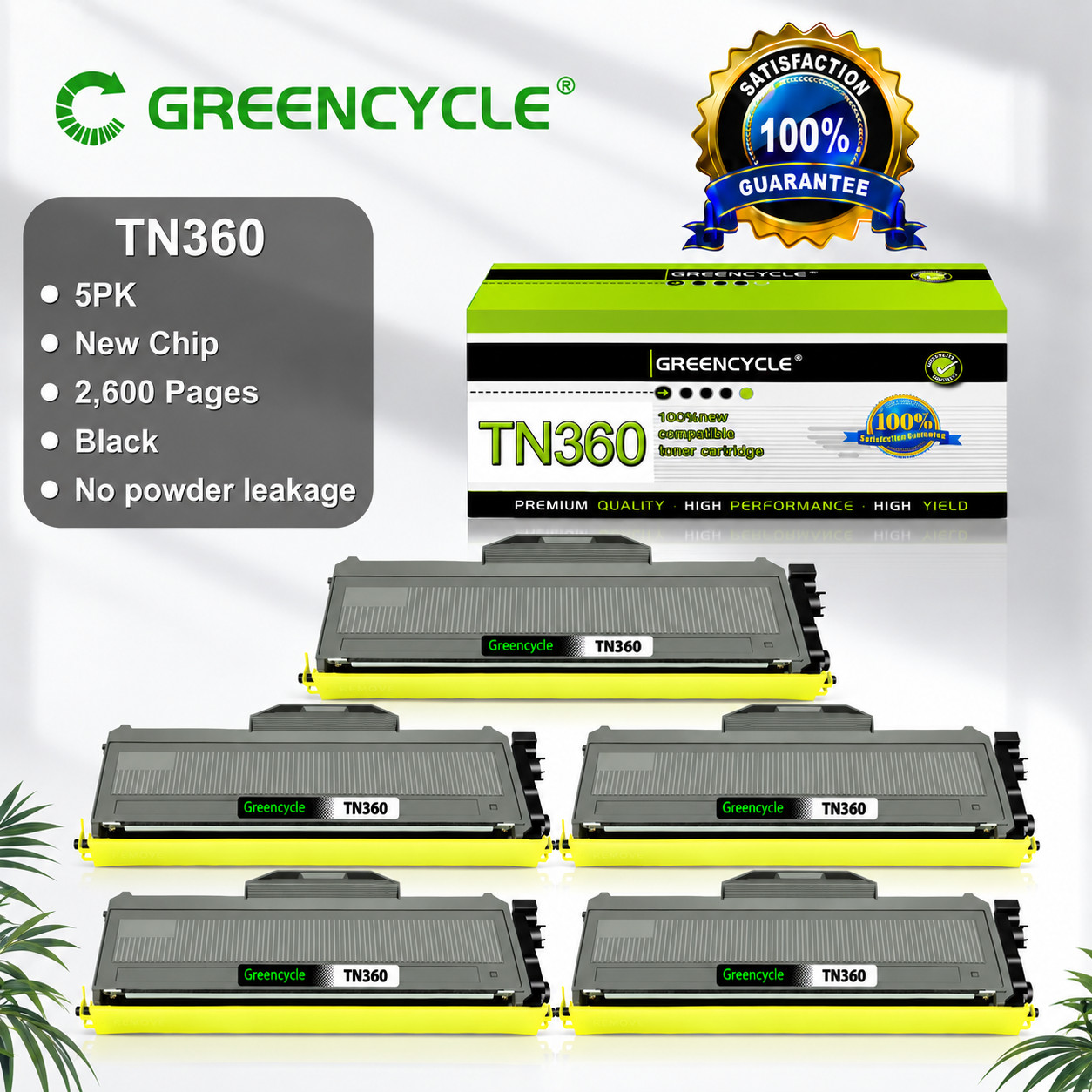 5PK TN360 Toner Cartridge Fit for Brother DCP-7030 DCP-7040 DCP-7045N High Yield