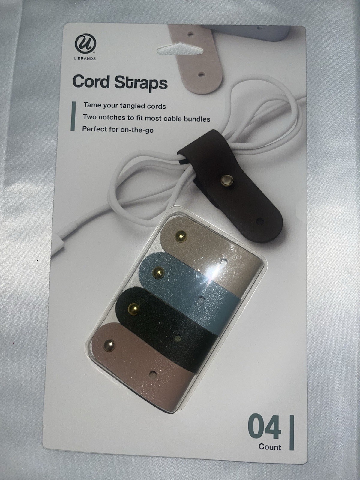 U Brands 4-Count Vegan Leather Cord Straps Organizer Cable Management NEW