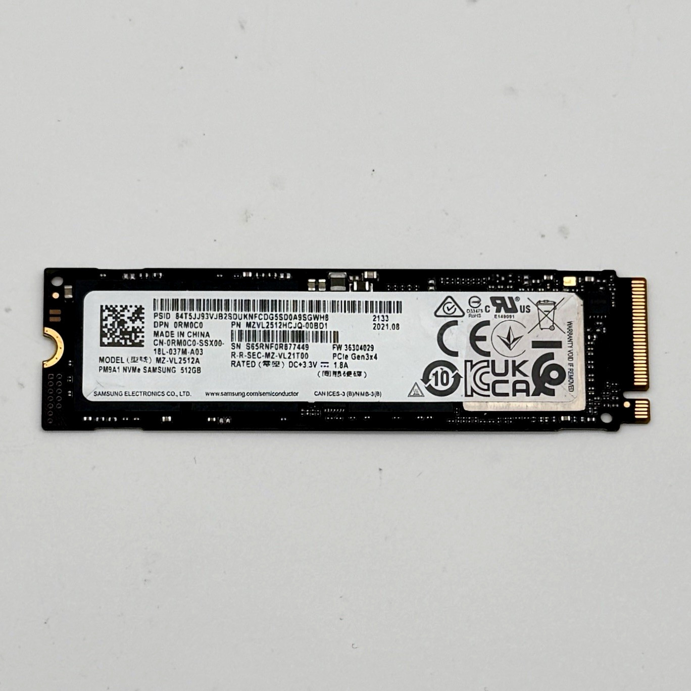 512GB Samsung PM9A1 M.2 PCIe Gen3x4 NVMe 2280 SSD Solid State Drive MZ-VL2512A
