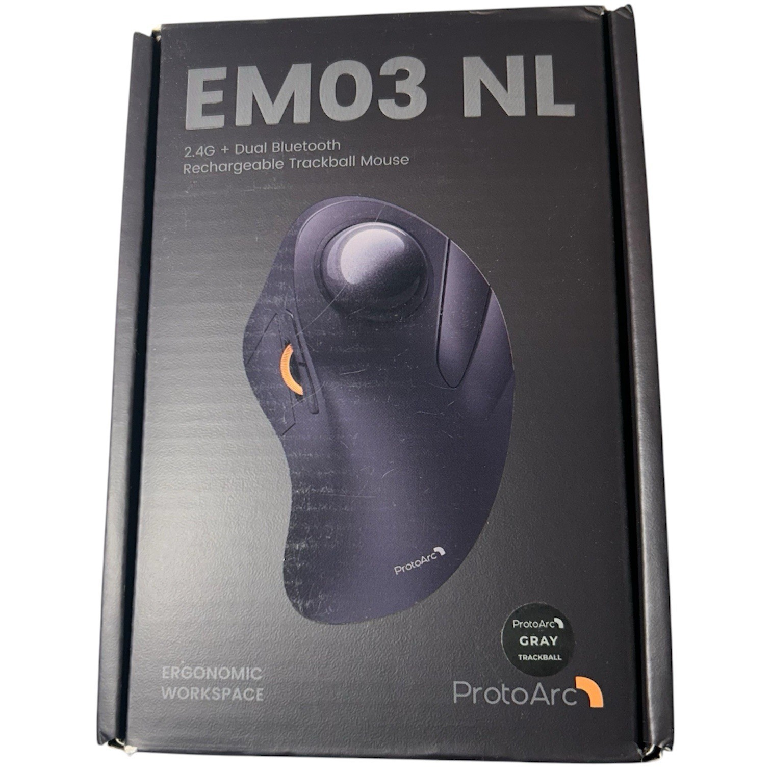 ProtoArc EM03 NL Ergonomic Rechargeable Wireless Trackball Mouse Gray Bluetooth