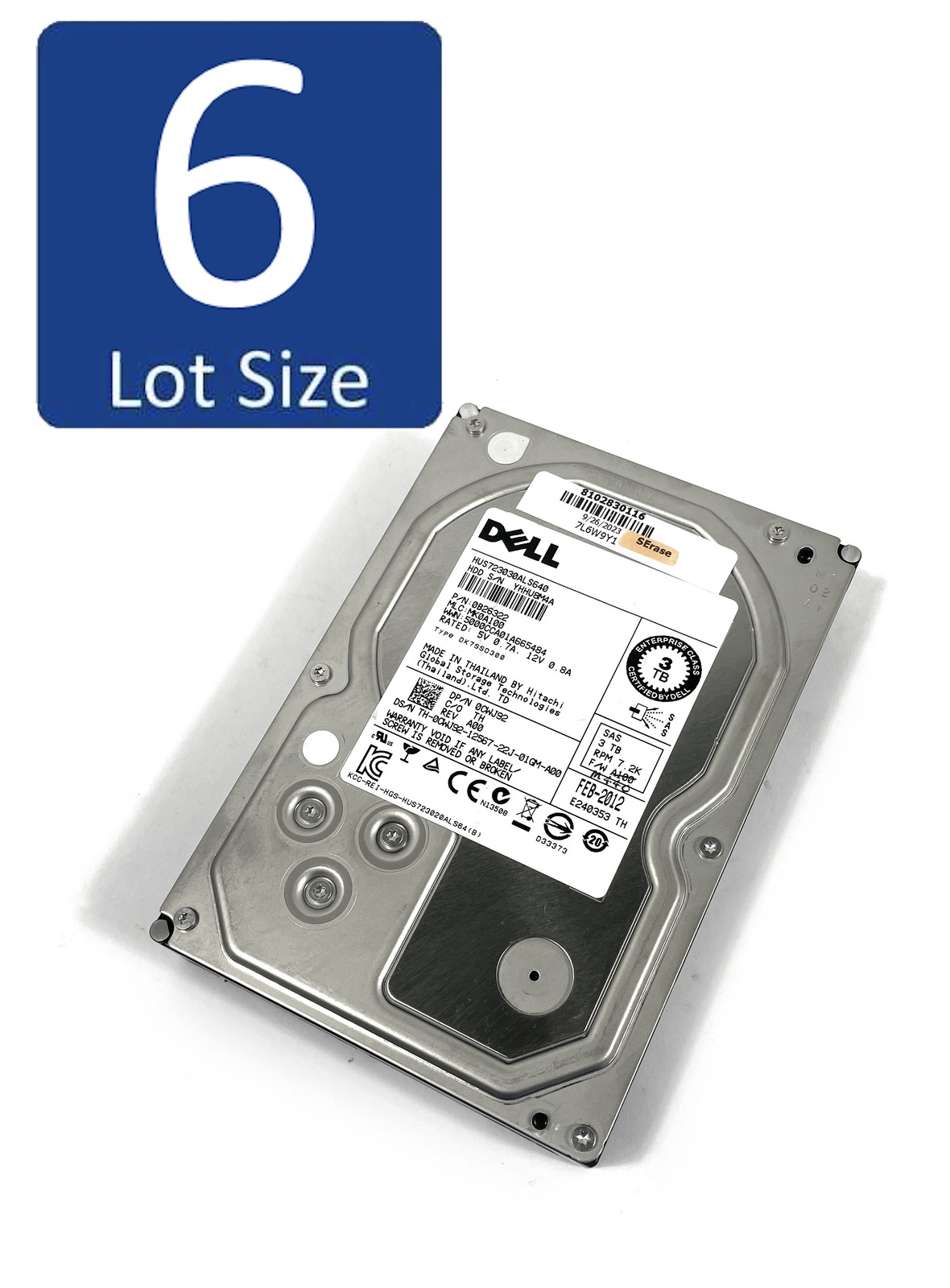 LOT OF 6 Hitachi Dell HUS723030ALS640 3TB 7.2K SAS 3.5" HDD CWJ92