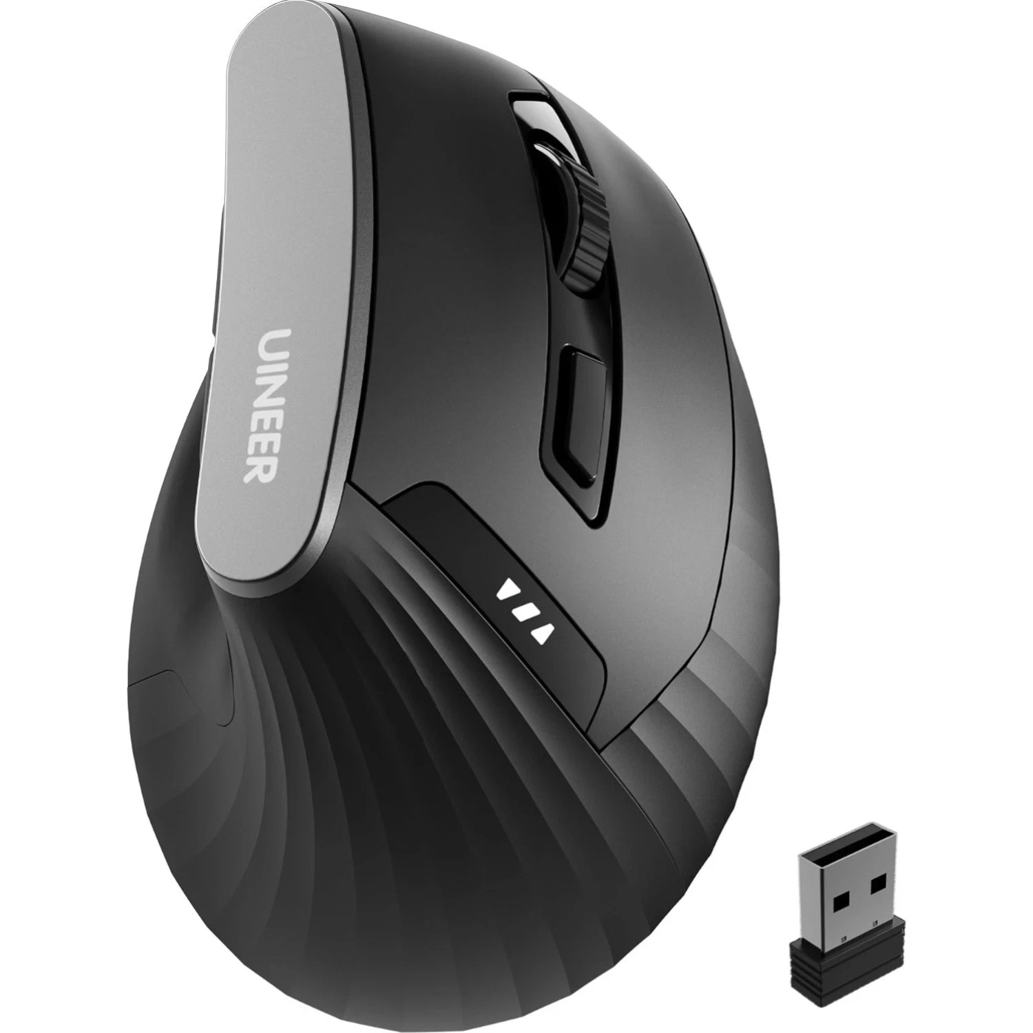 UINEER Ergonomic Vertical Mouse BLACK 2.4G Wireless Mouse, Rechargeable, 4-DPI