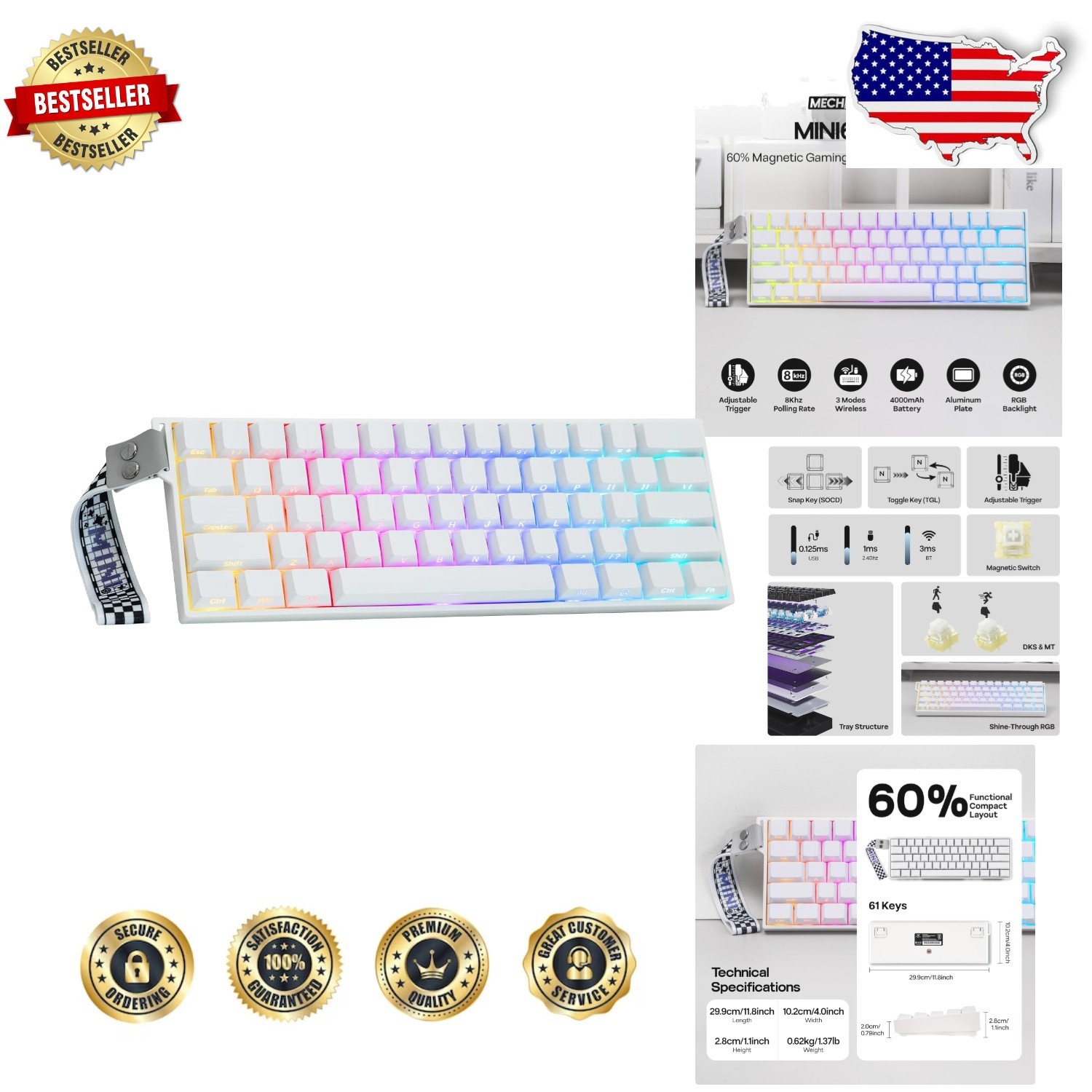 Aula Mini60 HE PRO 60% Wireless Keyboard: Hall Effect, RGB, 4000mAh Battery