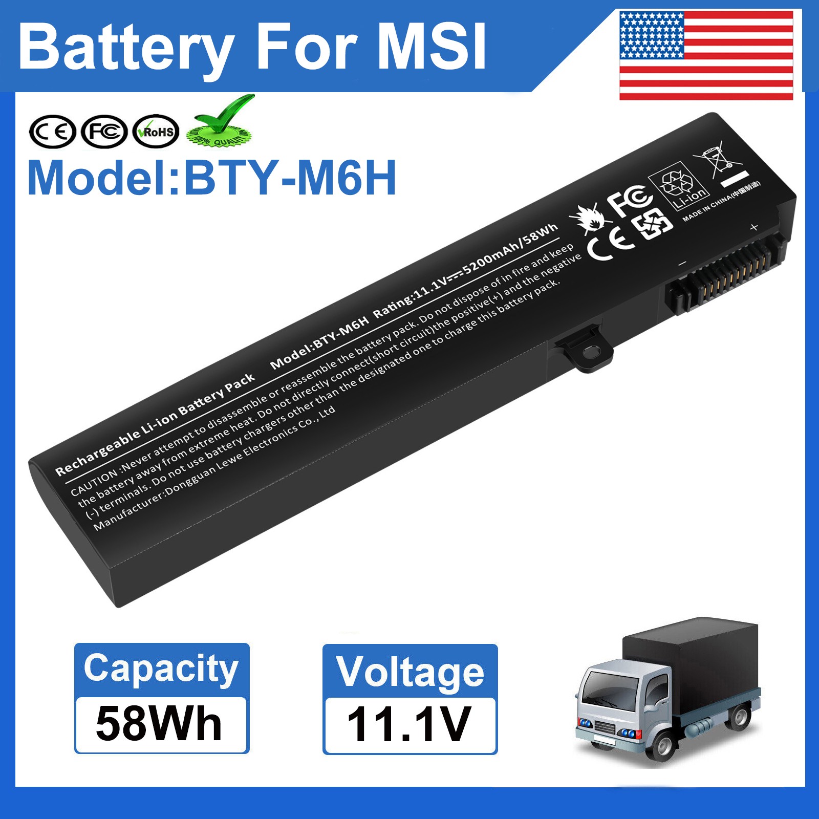 ✅BTY-M6H Laptop Battery for MSI GE62 GE63 GE72 GP62 GP72 GL62 GL72 GP63 GE75 NEW