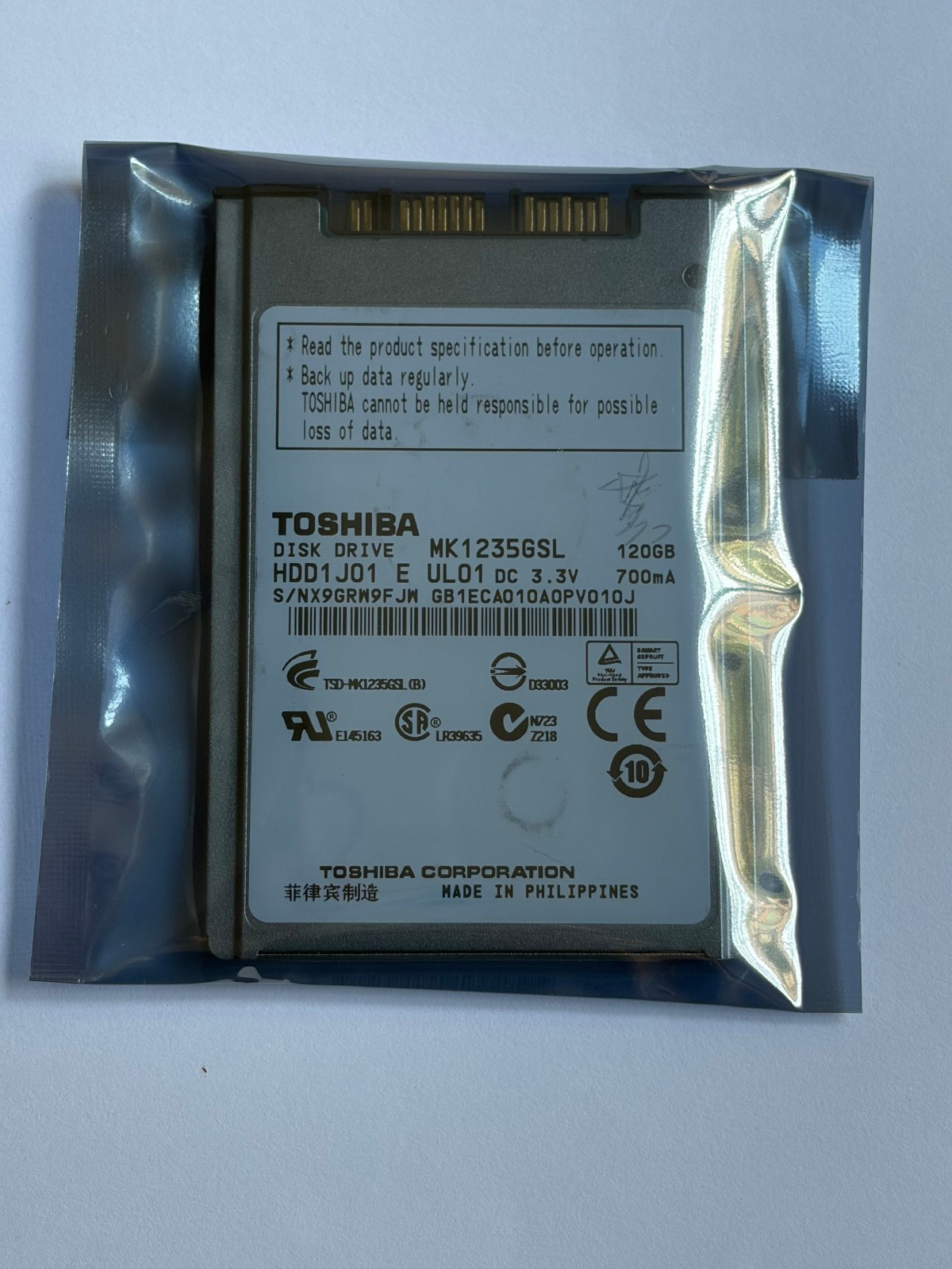 Toshiba MK1235GSL 120GB 4200RPM HDD1J01 8MB 1.8"Micro-SATA HDD For Laptop Camera