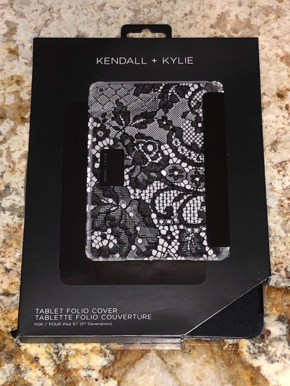 KENDALL + KYLIE Black Lace Print Tablet Folio Cover fits iPad 5th Generation 9.7