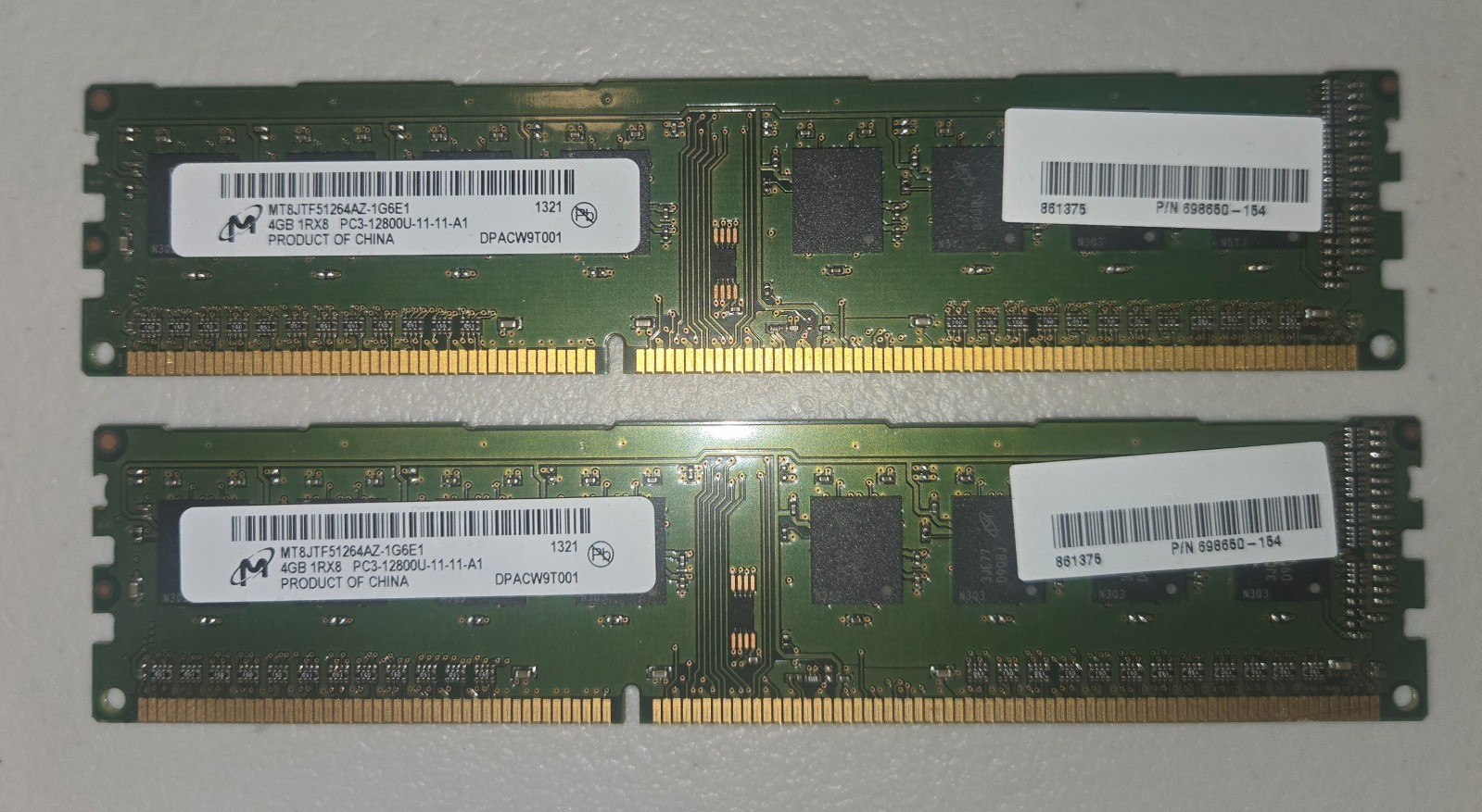 LOT OF 2 Micron 4GB 1Rx8 PC3-12800U DDR3-1600 Desktop Memory RAM