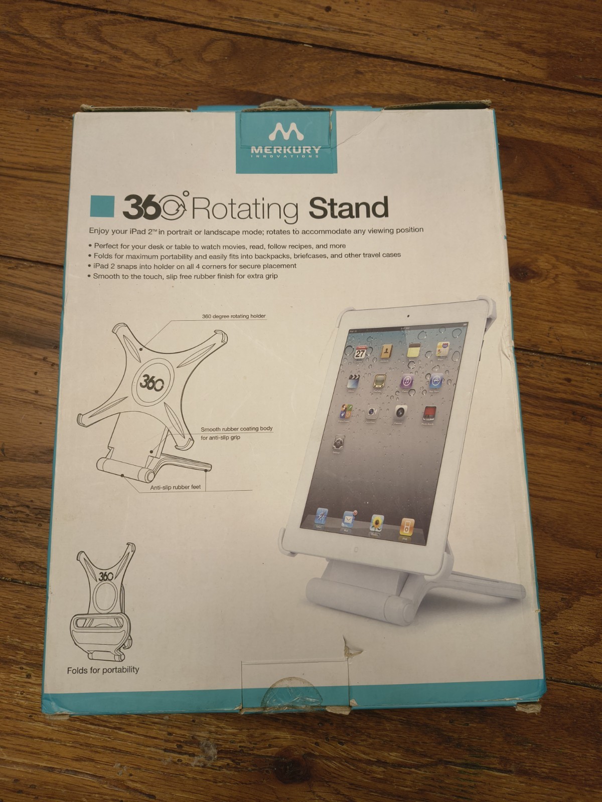 Merkury Innovations 360° Rotating Foldable Desktop Stand for Apple iPad 2 White