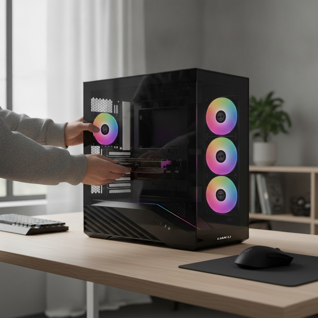 Elegant V100-ATX Mid Tower PC Case | 4 Pre-Installed ARGB Fans & RGB Lighting