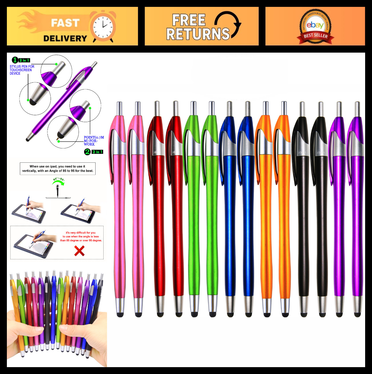 14-Pack 2-in-1 Touch Stylus & Ballpoint Pen for Android Tablets & Smartphones -