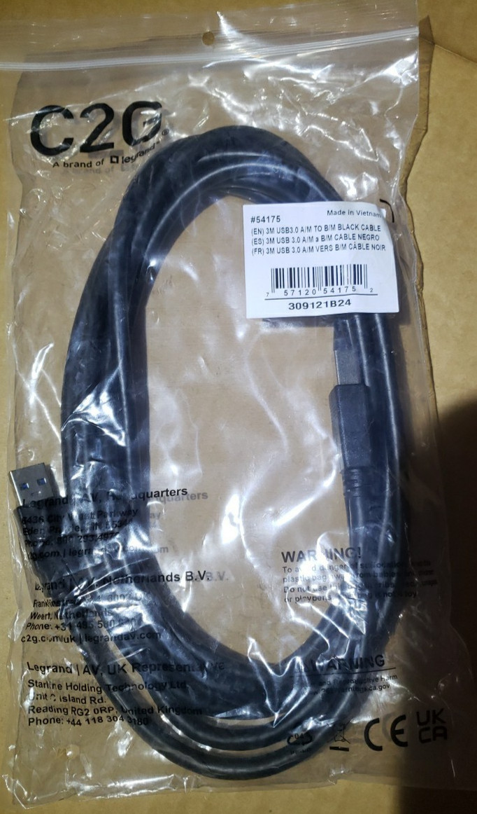 C2G Legrand 54175 C2G 3m USB 3.0 A Male to B Male Black Cable 9.8ft - USB